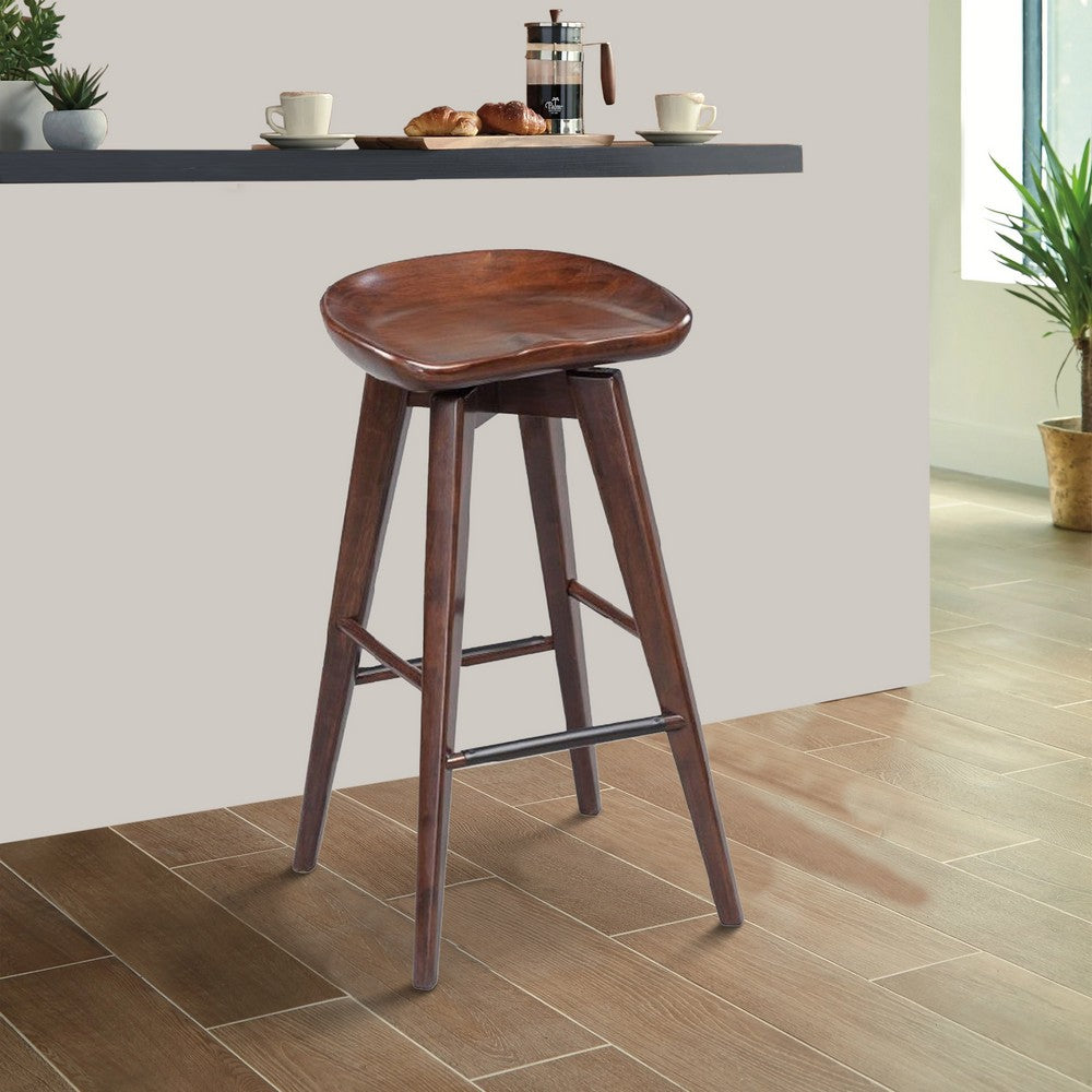 Swivel Barstool | Contoured Seat | Wood Frame | Dark Brown