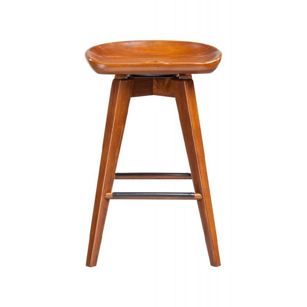 Contoured Seat Wooden Swivel Counter Stool with Angled Legs Walnut Brown by Casagear Home BM61419