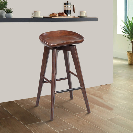 Contoured Seat Wooden Frame Swivel Barstool with Angled Legs, Natural Brown by Casagear Home