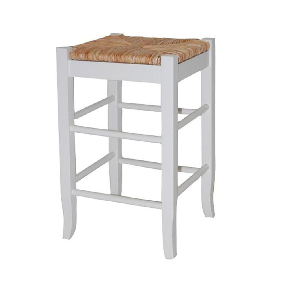Square Wooden Frame Counter Stool with Hand Woven Rush White and Brown By Casagear Home BM61433