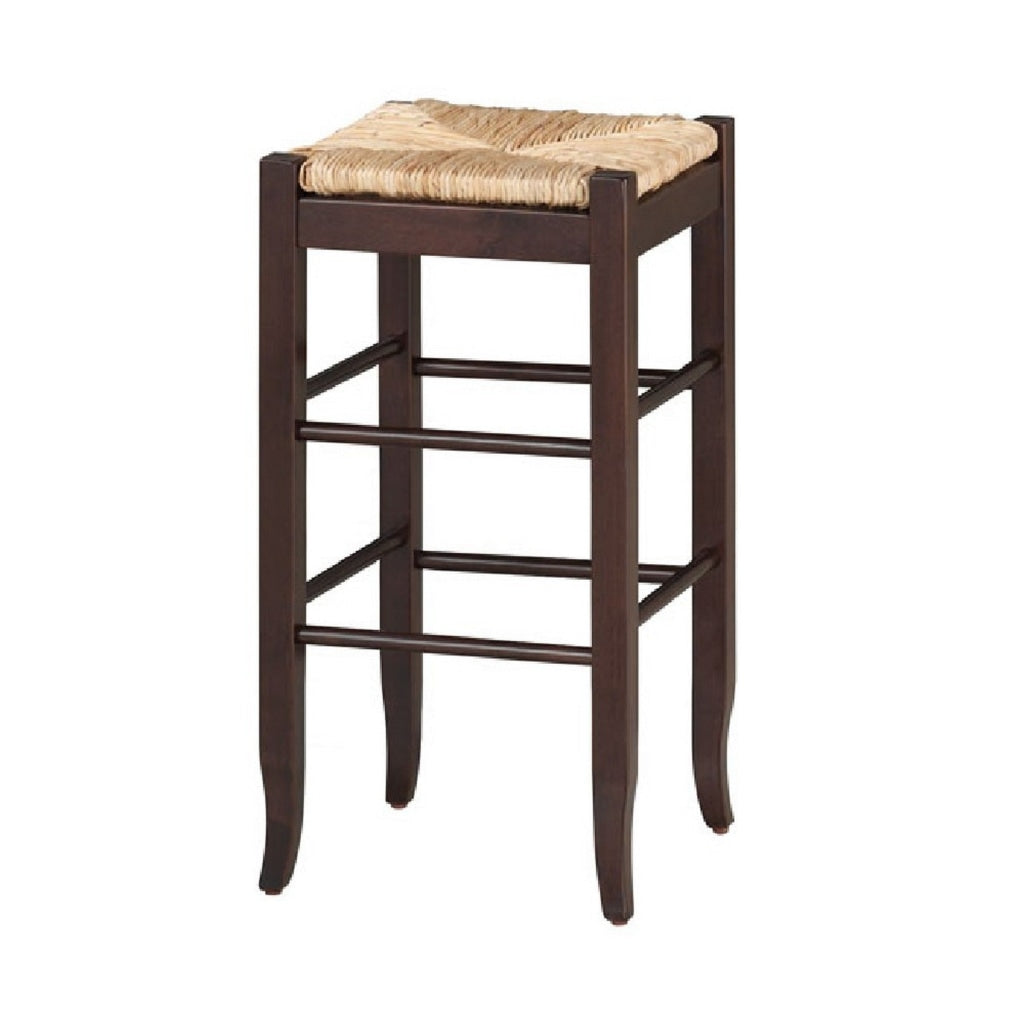 Rush Woven Wooden Frame Barstool with Saber Legs Beige and Dark Brown by Casagear Home BM61436