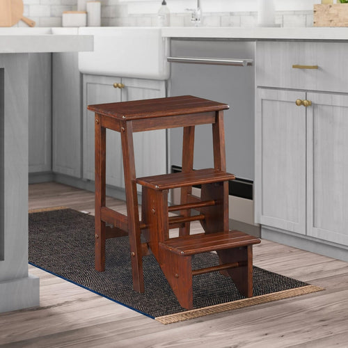 Step Stool | 3 Step | Wood Frame | Safety Latch | Brown