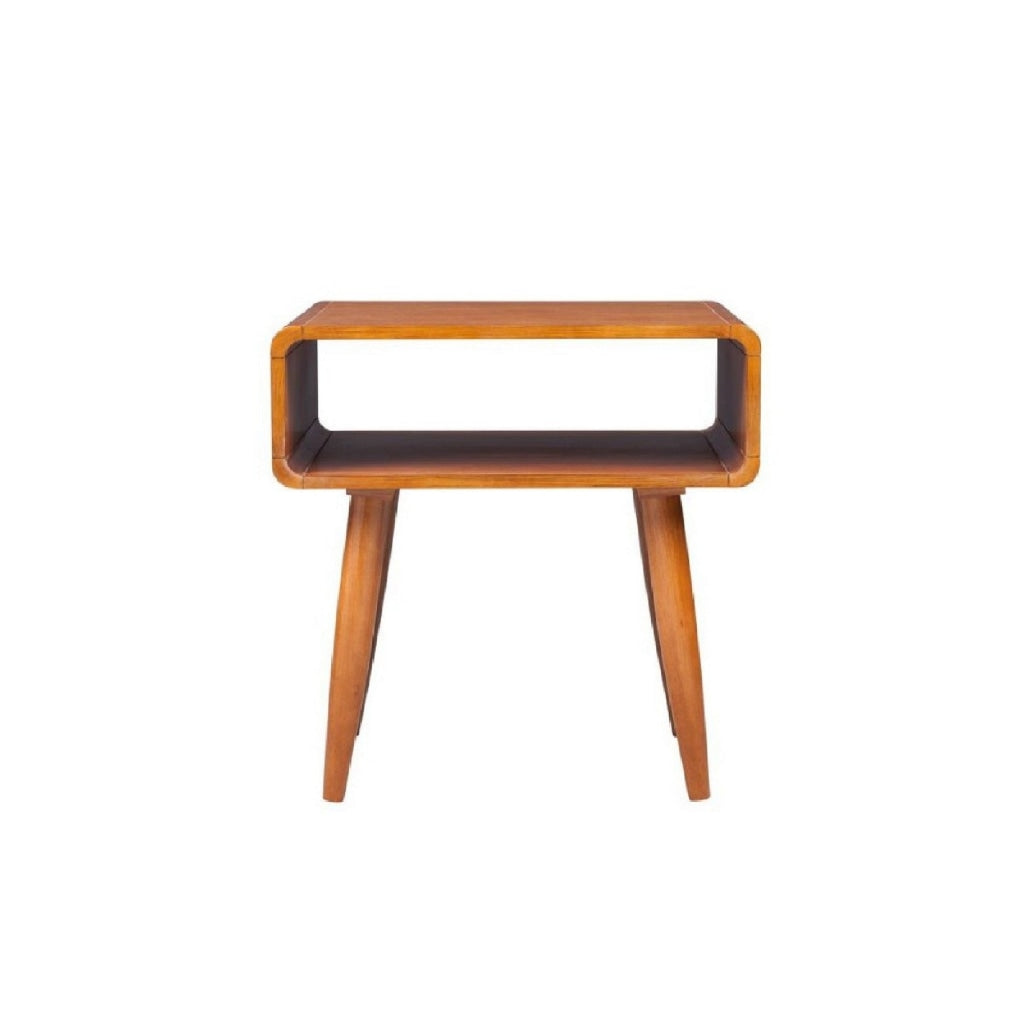 Rectangular Wooden End Table with Open Shelf and Splayed legs Brown by Casagear Home BM61475