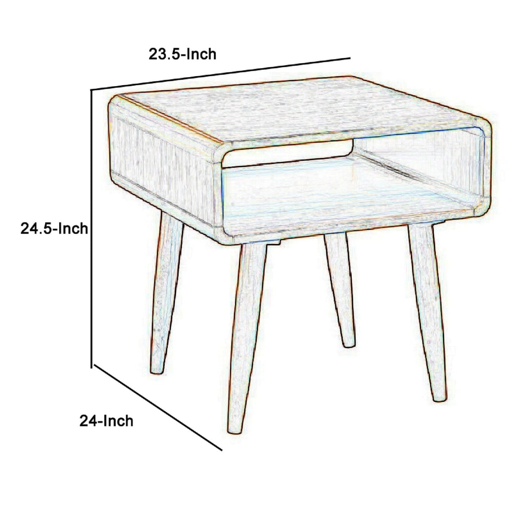 Rectangular Wooden End Table with Open Shelf and Splayed legs Brown by Casagear Home BM61475