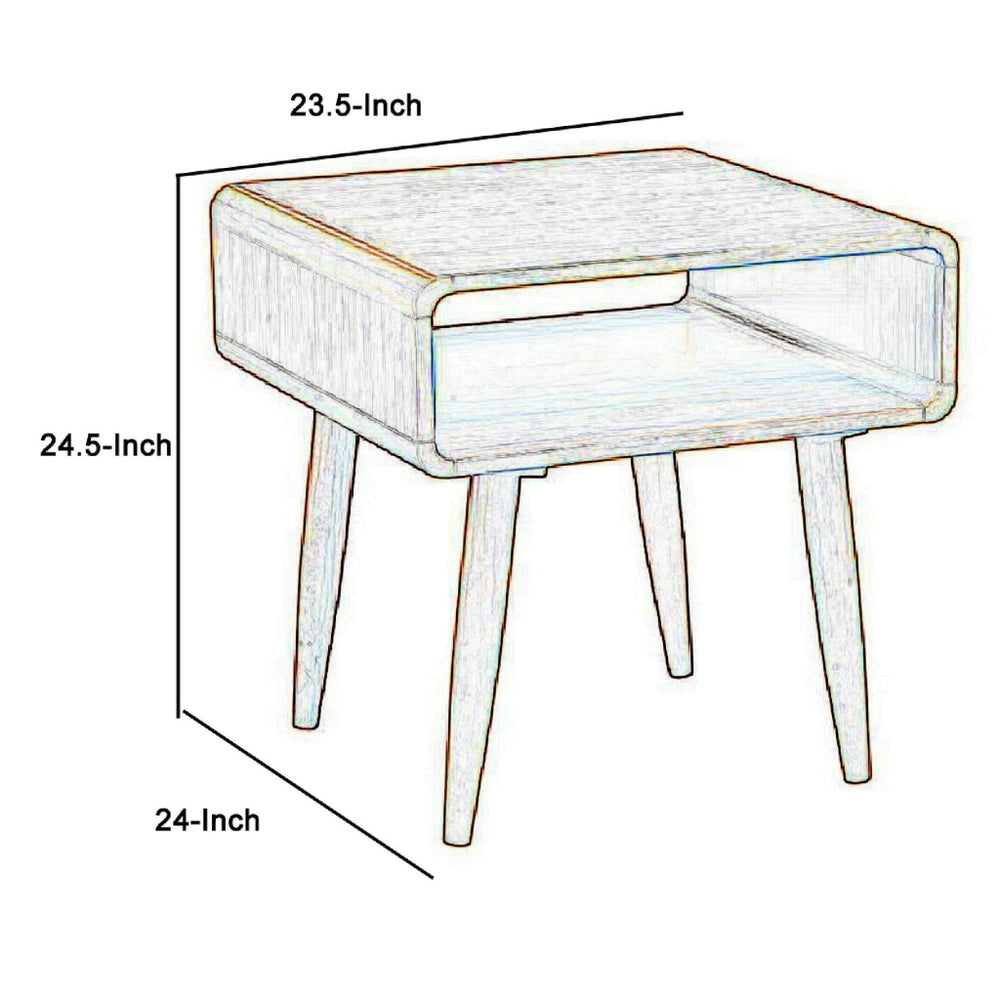 Rectangular Wooden End Table with Open Shelf and Splayed legs Brown by Casagear Home BM61475