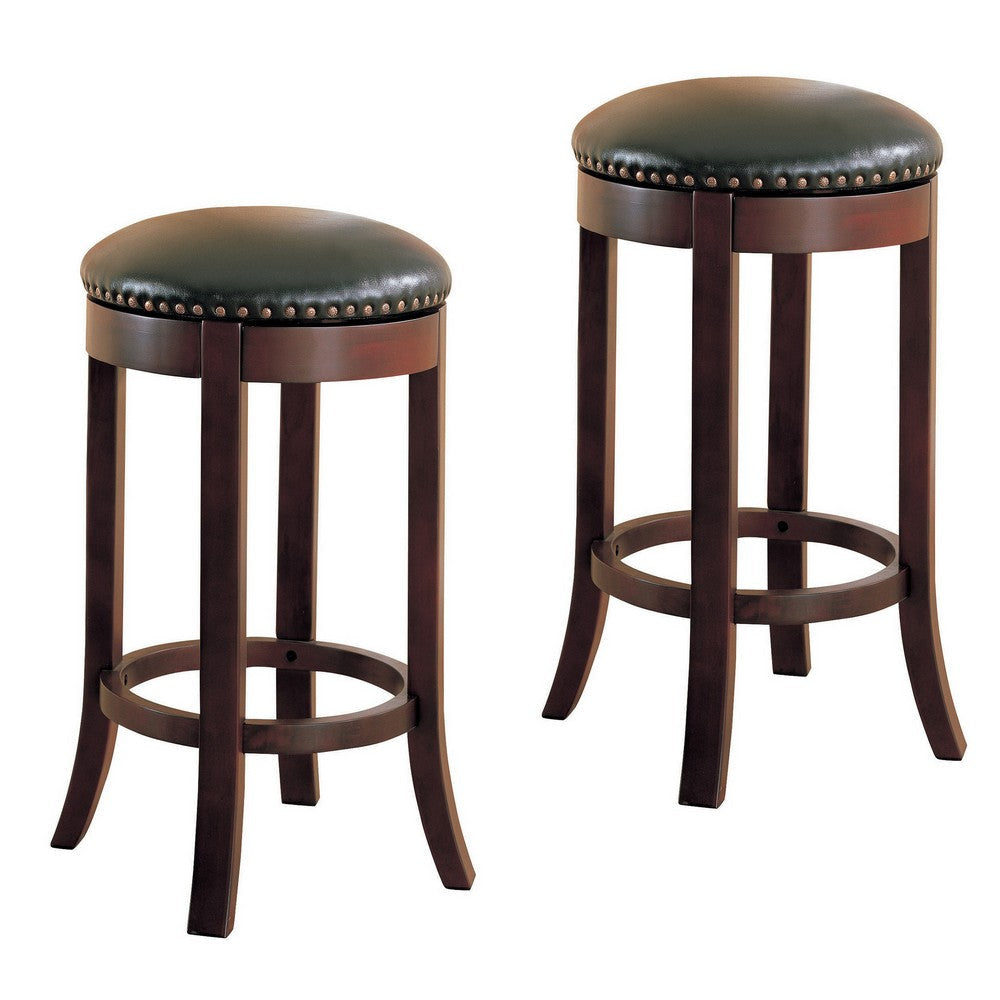 Barstool Set of 2 | 29" Swivel | Upholstered Seat | Brown