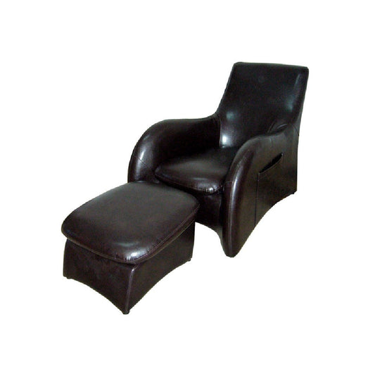 Sofa | Dark Brown Faux Leather | Sloped Arms | Leg Rest