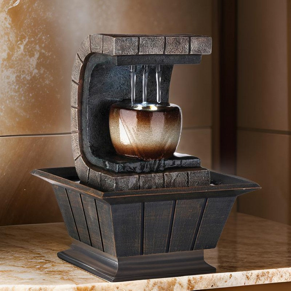 Fountain | C Shaped | LED Light | Polyresin Frame | Brown