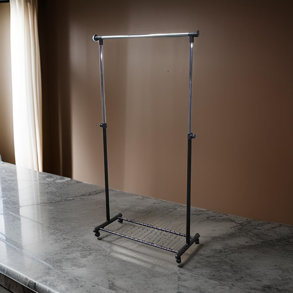 Coat Rack | Metal Frame | Black Silver | Bottom Wire Shelf