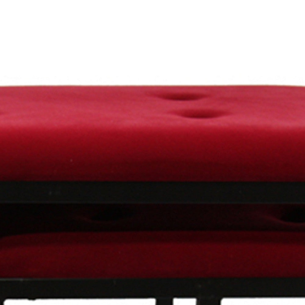 Tufted Leatherette Metal Bench with 2 Extra Seating, Red and Black By Casagear Home