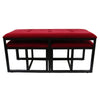 Metal Bench | Tufted Red Black | 2 Seat | Faux Leather Upholstery