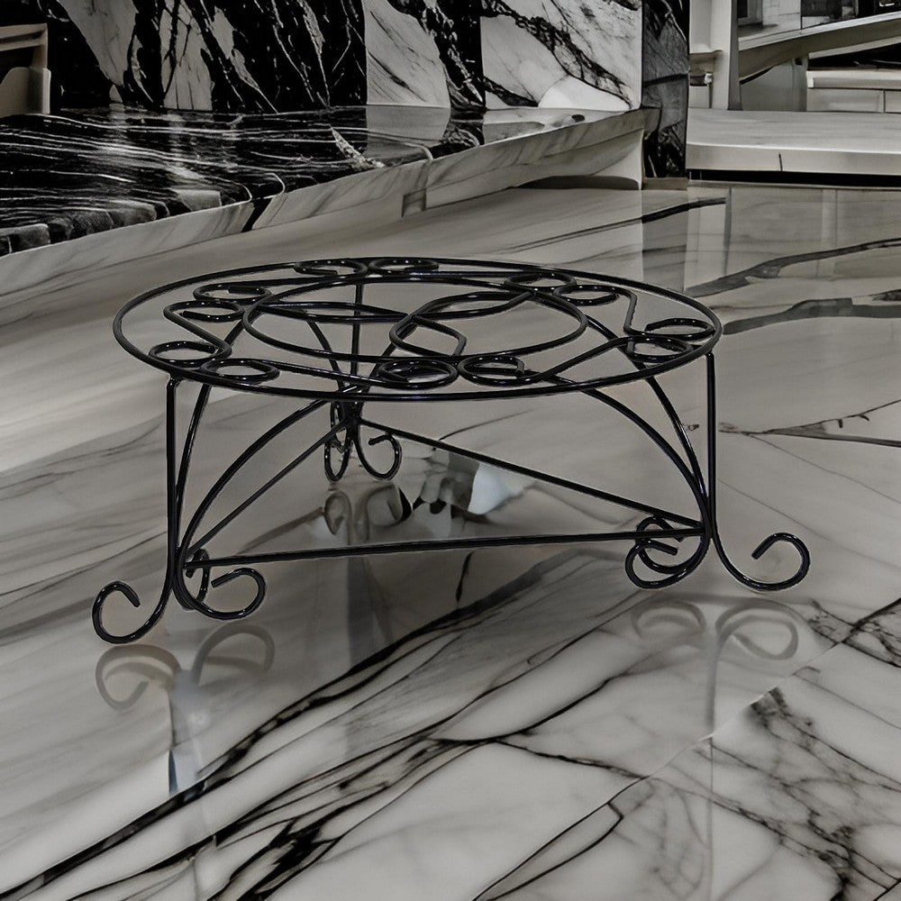 Plant Stand | Swirl Mosaic Iron Frame | Glossy Black