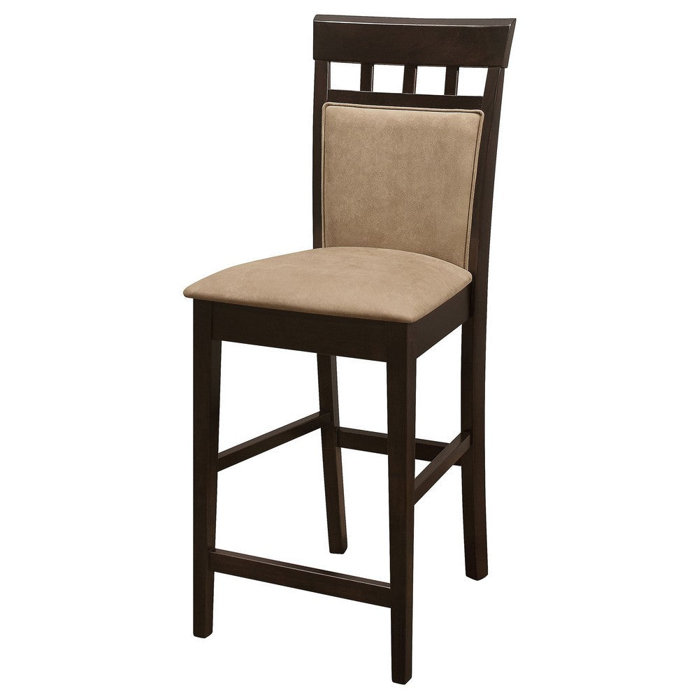 Upholstered Panel Back Counter Height Stool with Fabric Seat Brown & Beige Set of 2 CCA-100219