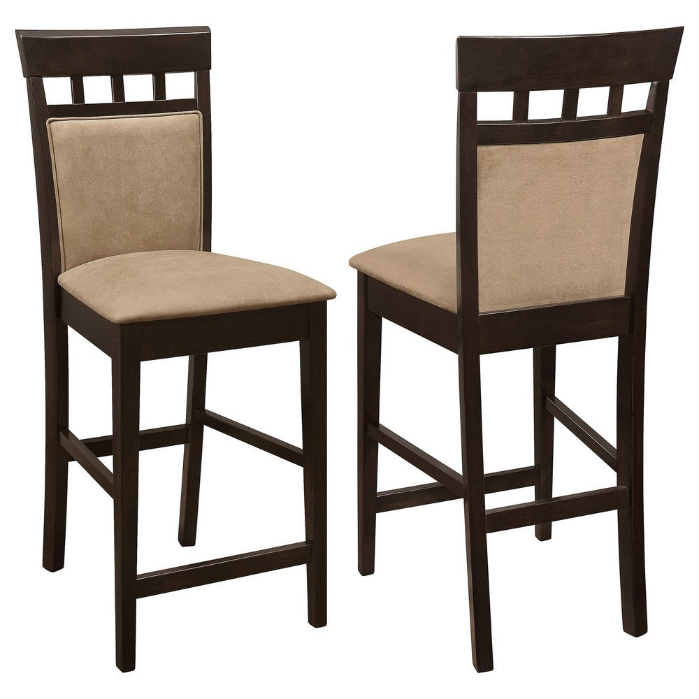 Upholstered Panel Back Counter Height Stool with Fabric Seat Brown & Beige Set of 2 CCA-100219