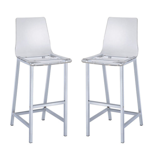 Barstool Set of 2 | Clear Acrylic | Chrome Base | Elegant Style