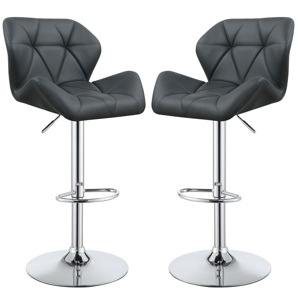 Barstool Set of 2 | Adjustable | Gray | Diamond Style | Chrome Base