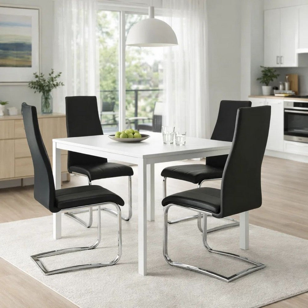 Dining Chair Set of 4 | Black Faux Leather | Chrome Legs