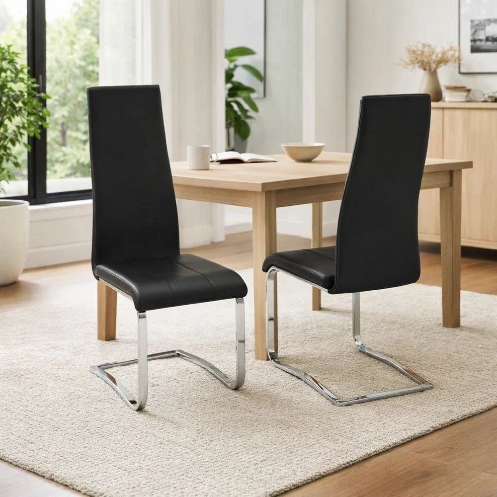 Dining Chair Set of 4 | Black Faux Leather | Chrome Legs