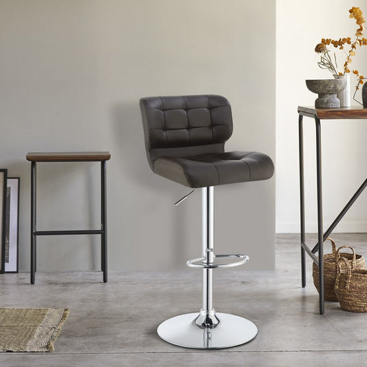 Modern Adjustable Swivel Metal Bar Stool Brown And Silver,Set of 2 CCA-100544