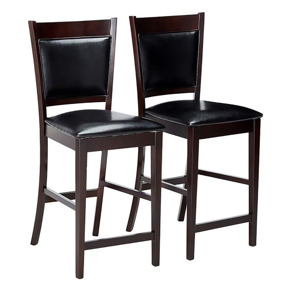 Counter Height Chair Vinyl Padded Seat & Back Espresso Brown Set of 2 CCA-100959