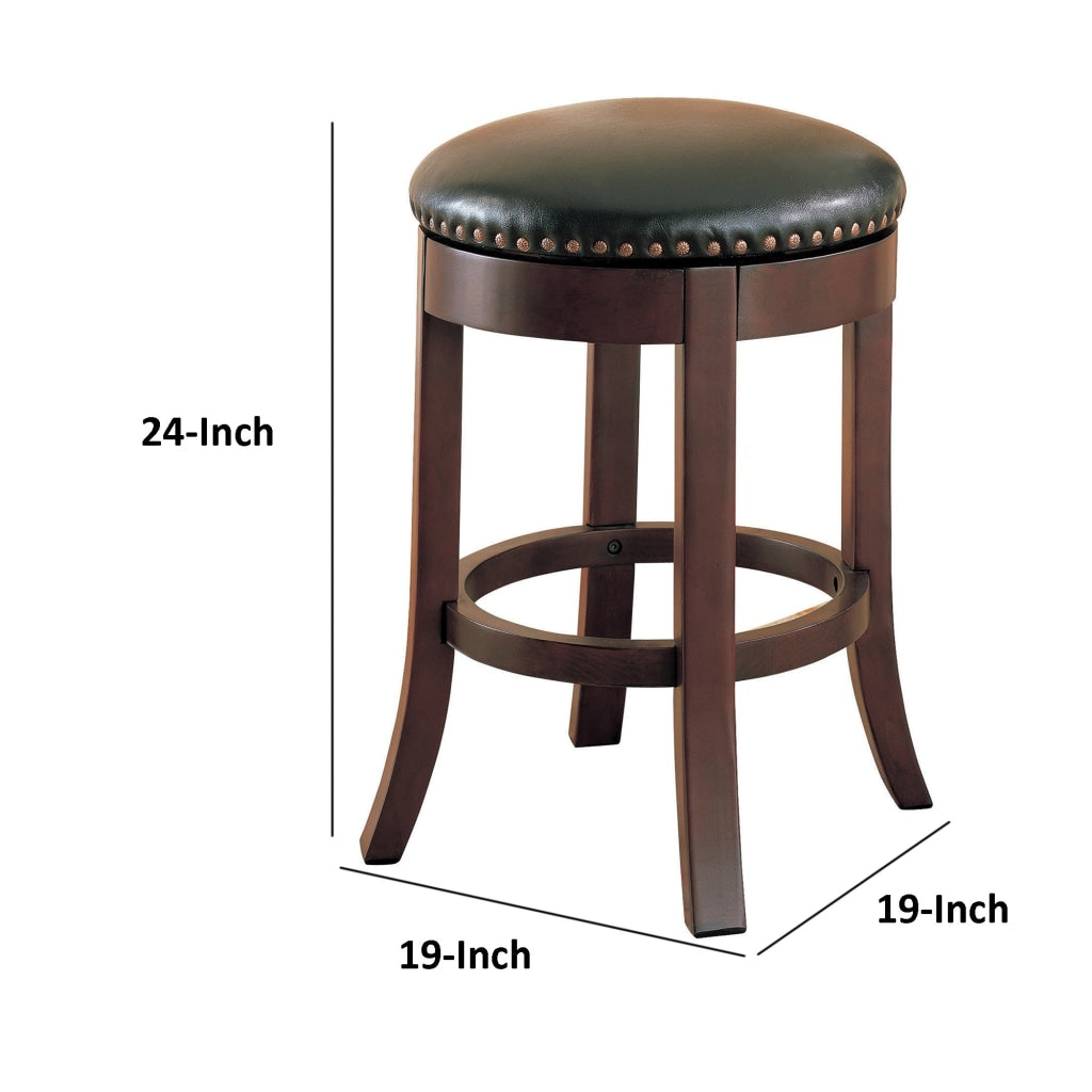 Round Wooden Counter Height Stool with Upholstered Seat Brown Set of 2 CCA-101059