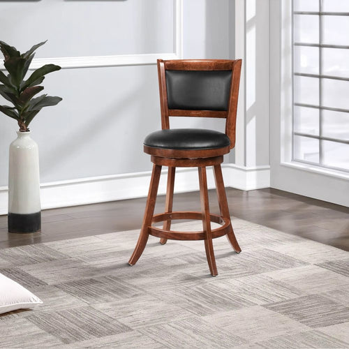 Counter Stool Set of 2 | Upholstered Seat | Brown Finish