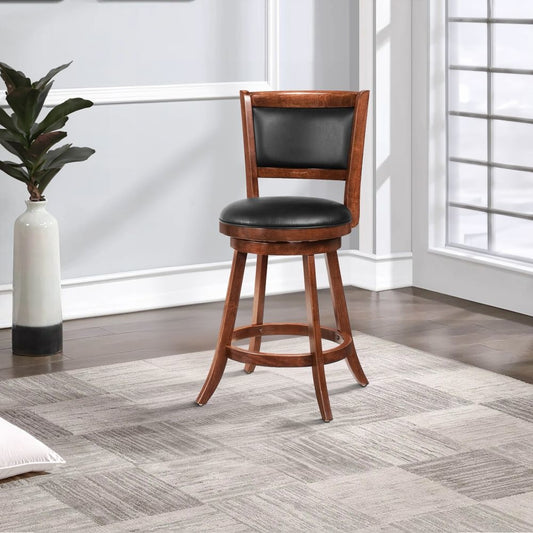 Counter Stool Set of 2 | Upholstered Seat | Brown Finish