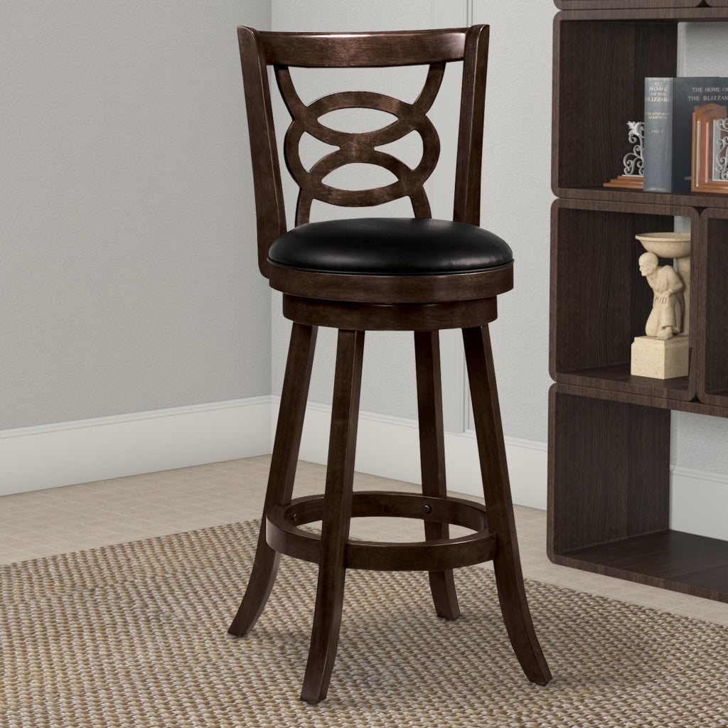 29" Swivel Bar Stool With Upholstered Seat, Black And Brown ,Set Of 2