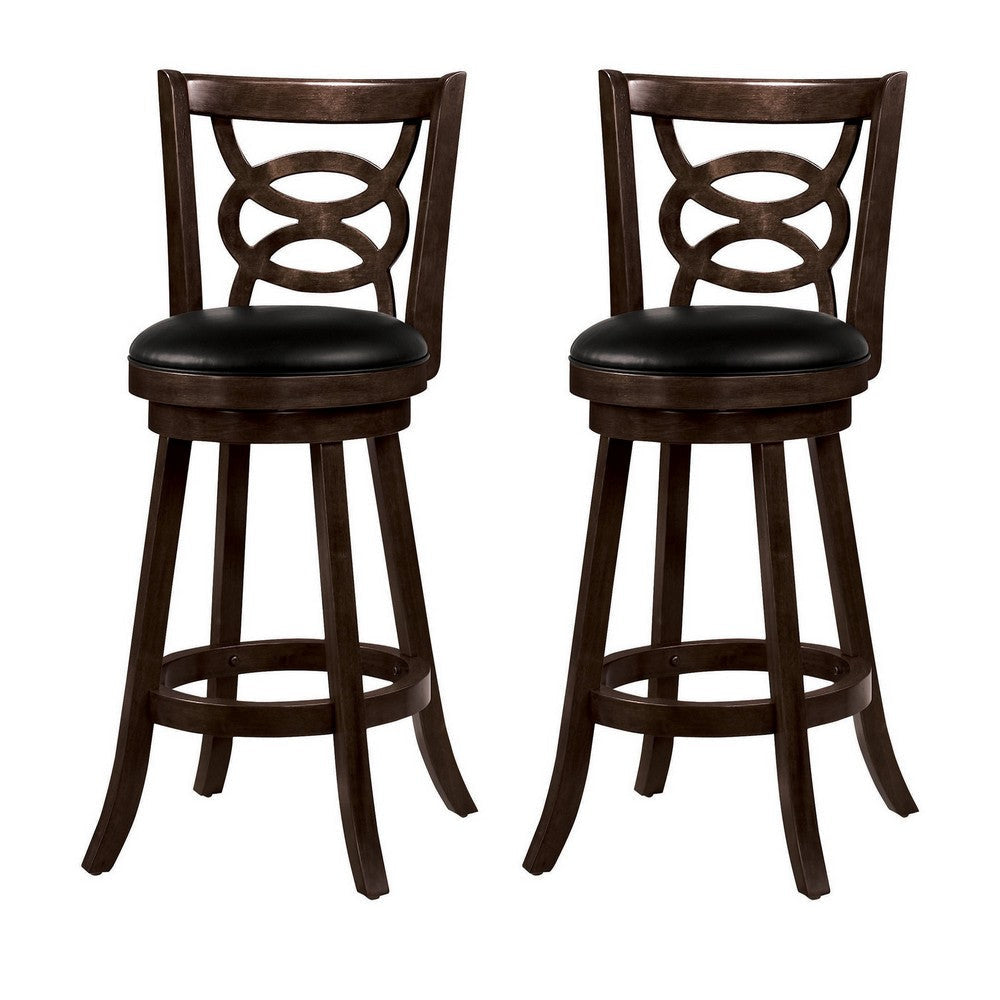 29’’ Swivel Bar Stool With Upholstered Seat Black And Brown,Set Of 2 CCA-101930