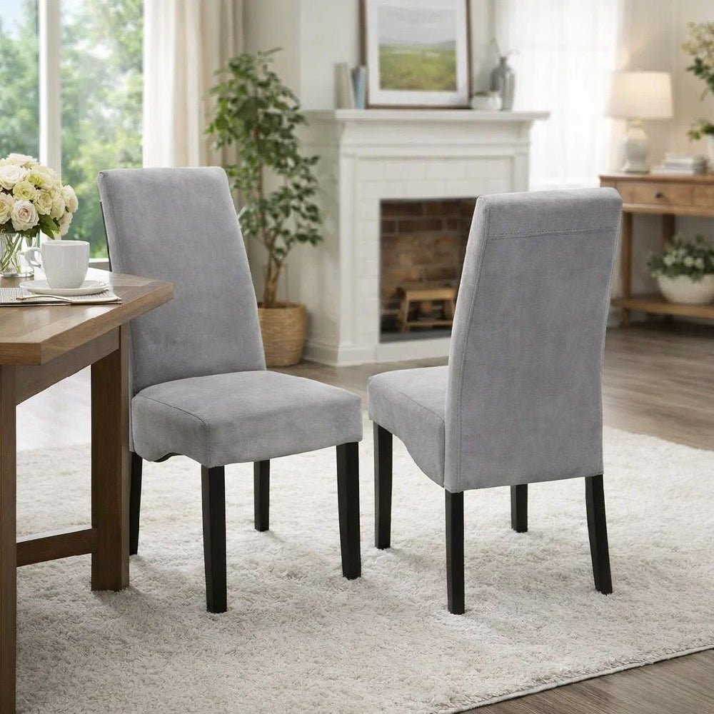 Comfy Wooden Dining Chair, Gray And Black, Set of 2