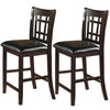 Lattice Back 24’ Wooden Counter Height Chair with Leatherette Seat Set of 2 Brown and Black CCA-102889