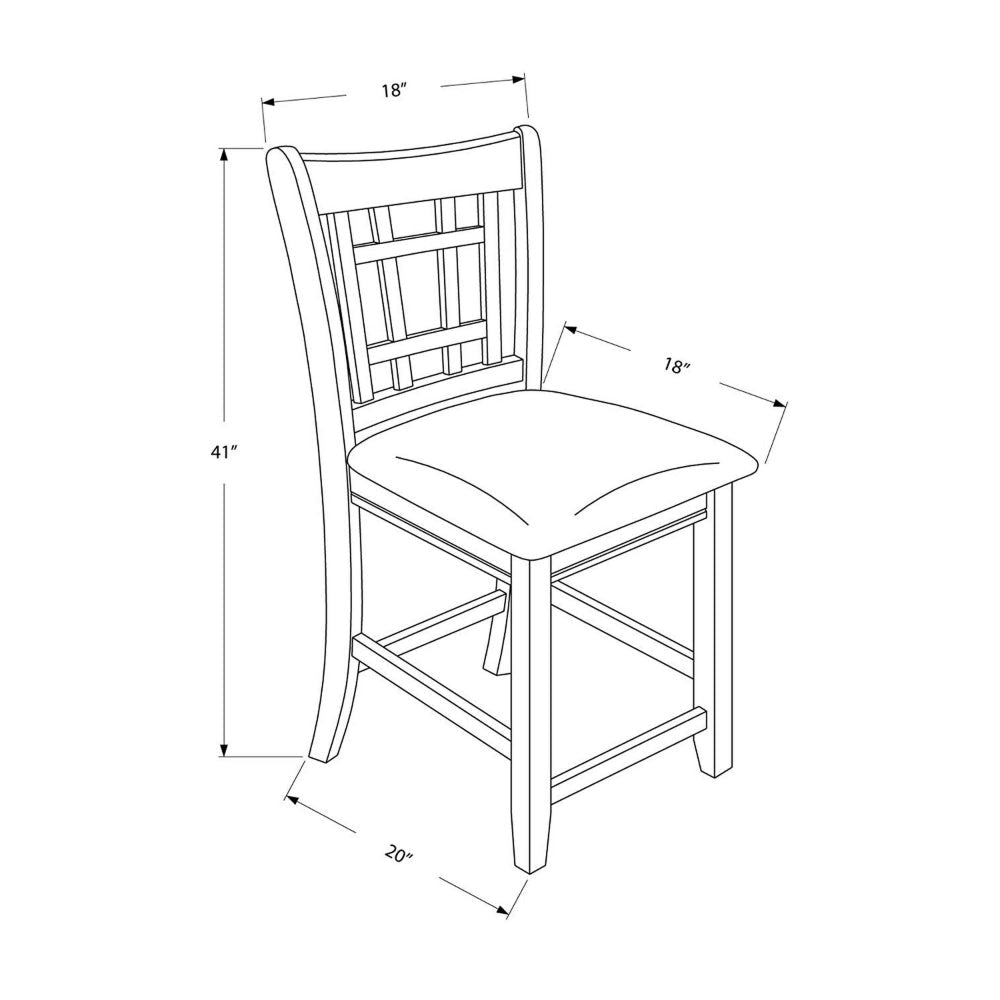 Lattice Back 24" Wooden Counter Height Chair with Leatherette Seat, Set of 2, Brown and Black