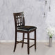 Counter Chair Set of 2 | 24" Lattice Back | Faux Leather Seat | Brown Black