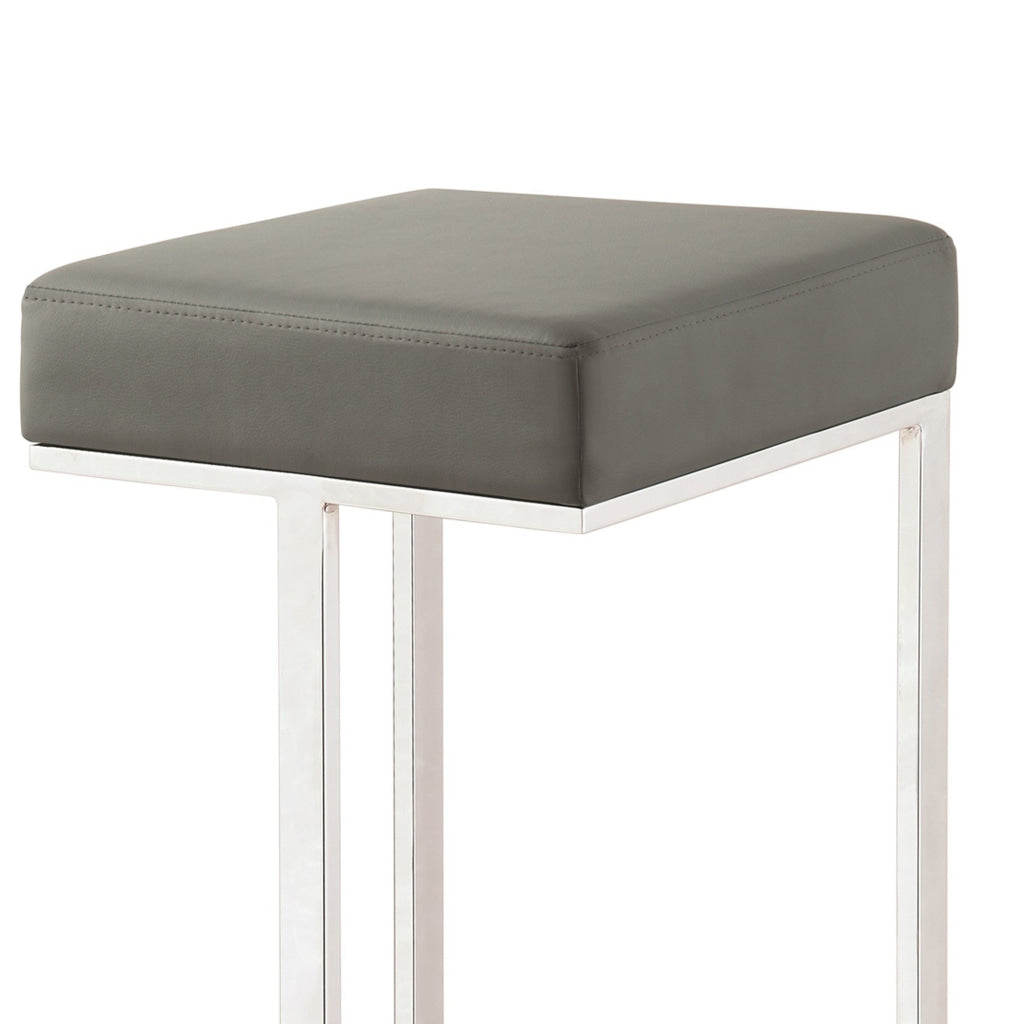 31 Inch Modern Bar Stool Vegan Faux Leather Backless Chrome Silver CCA-105262