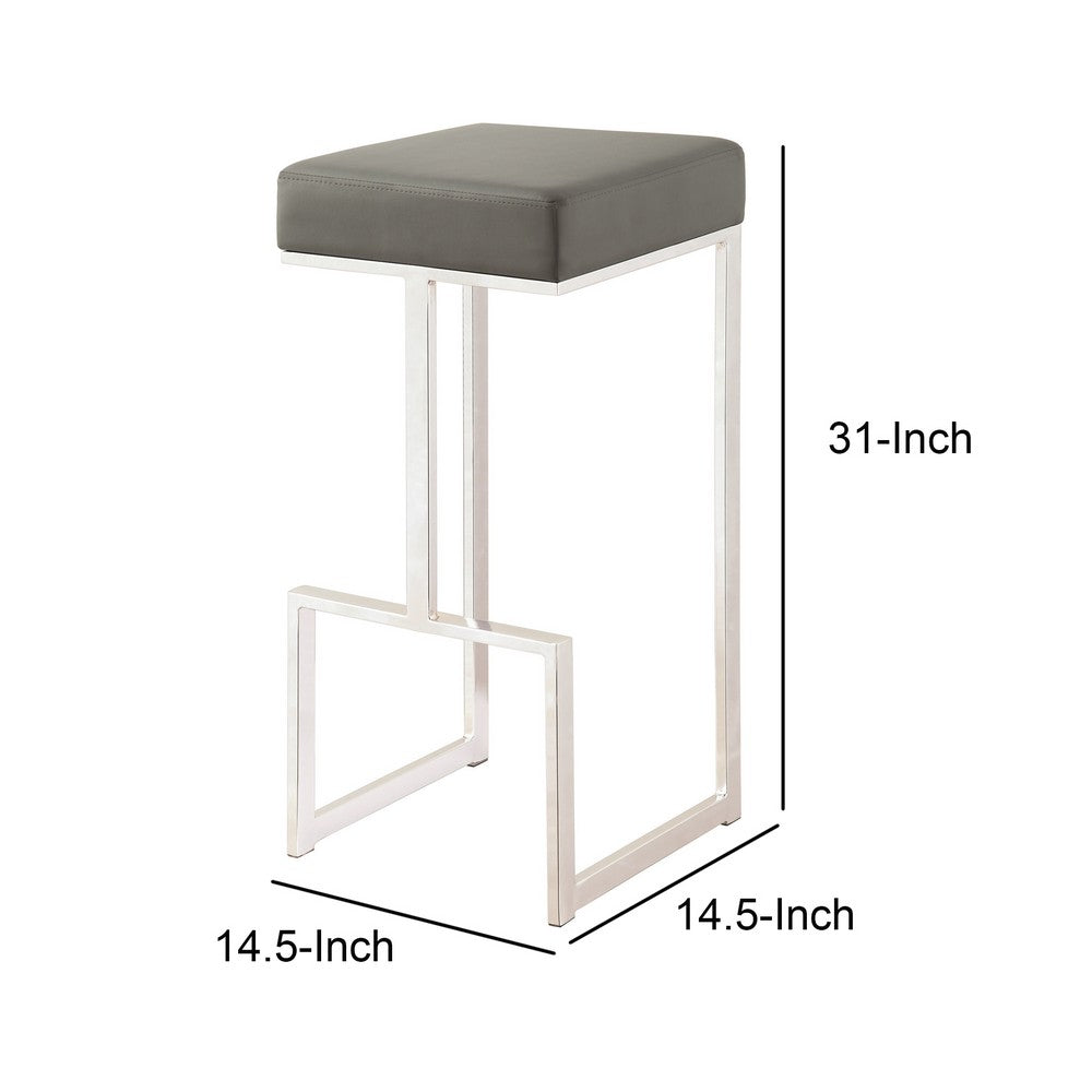 31 Inch Modern Bar Stool Vegan Faux Leather Backless Chrome Silver CCA-105262