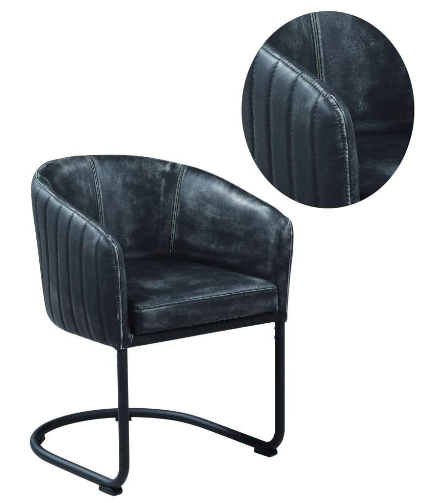Vertically Stitched Faux Leather Upholstered Dining Chair with Metal Cantilever Base, Black - 109292