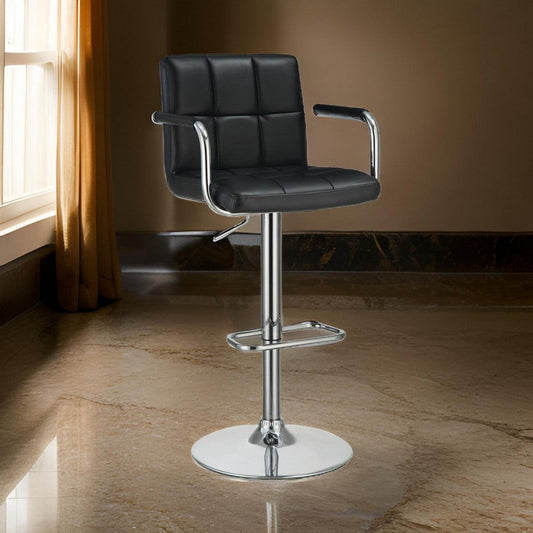 Barstool | Adjustable Grid Stitching | Swivel Base | Black