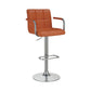 43 Inch Modern Swivel Bar Stool, Grid Stitching, Adjustable, Tan, Chrome