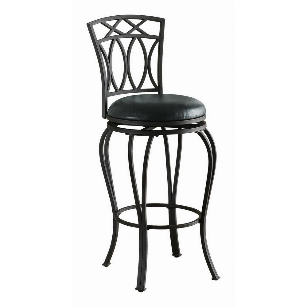 Barstool | Elegant Metal Frame | Black Faux Leather Seat