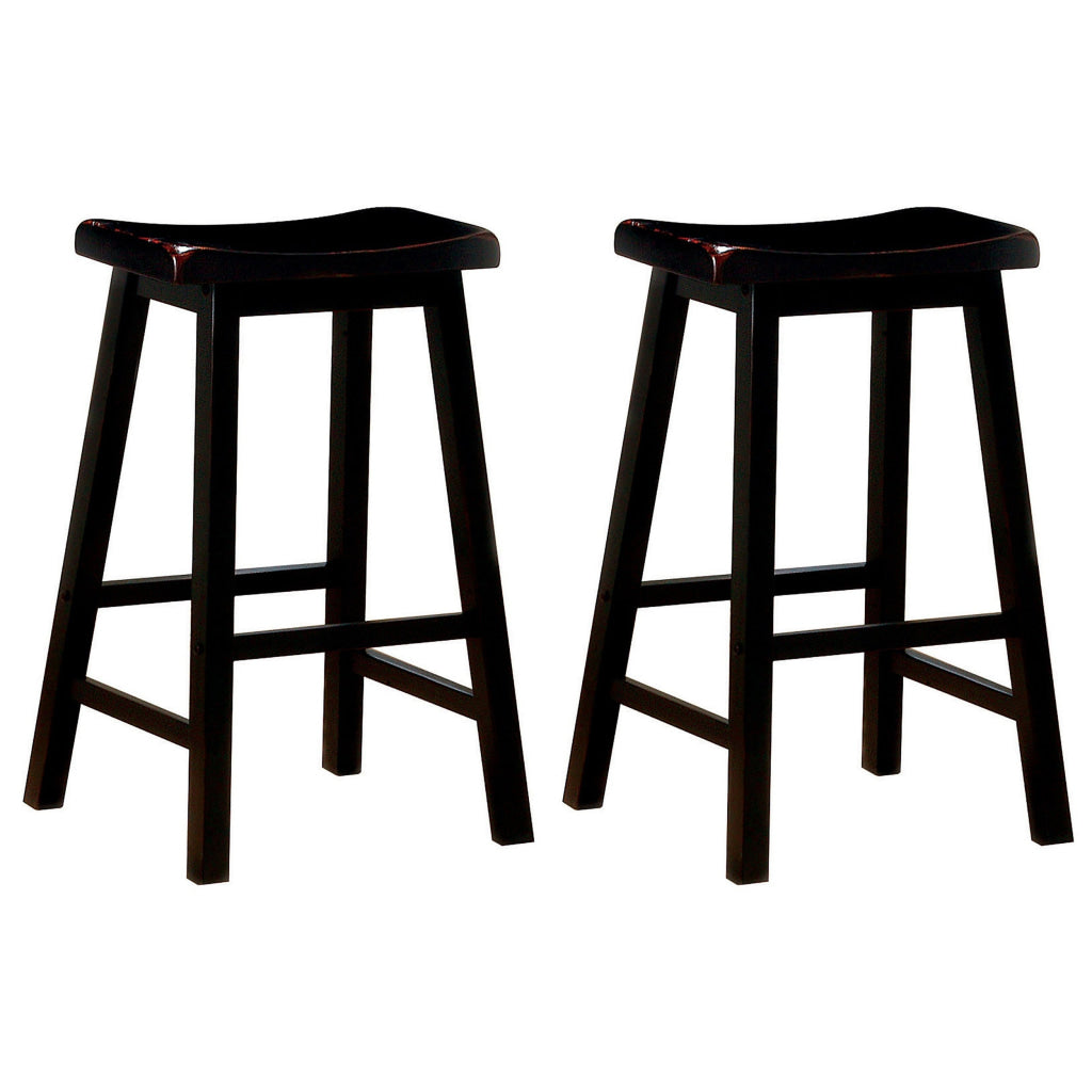 Wooden Casual Bar Height Stool Dark Brown Set of 2 CCA-180029