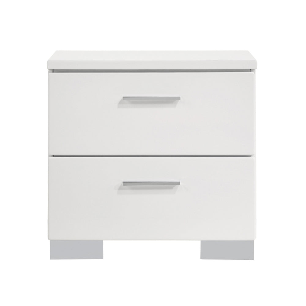 Wooden Nightstand with 2 Drawers and Chrome Metal Legs White CCA-203502