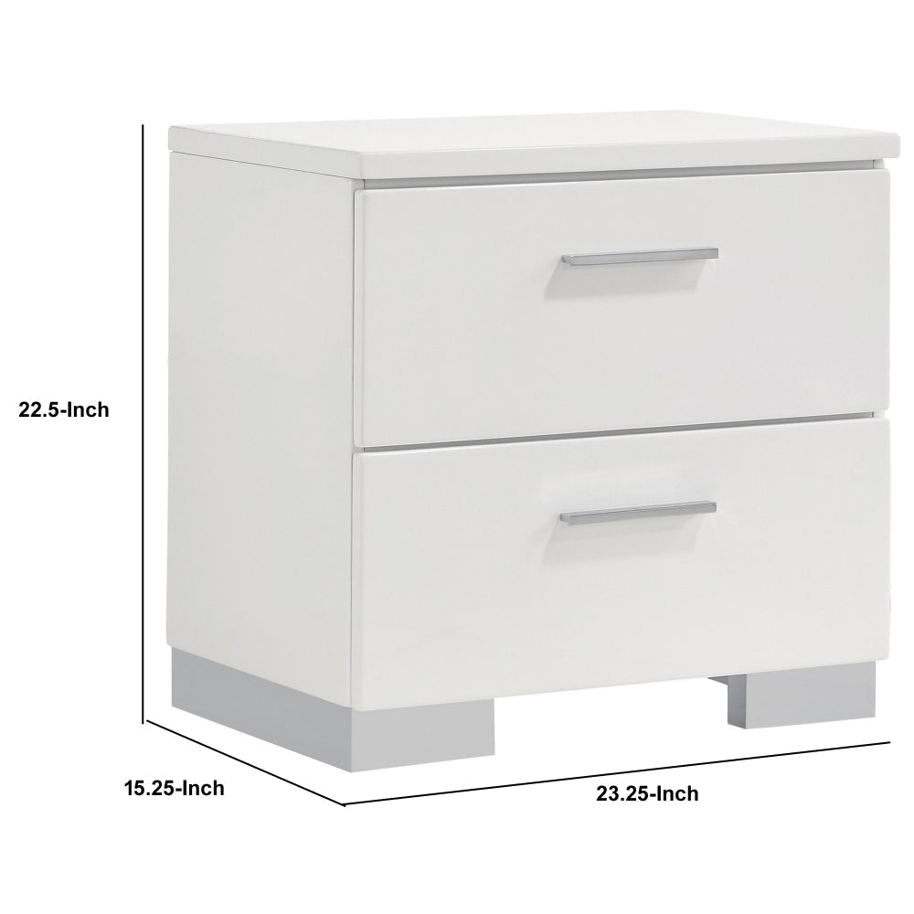 Wooden Nightstand with 2 Drawers and Chrome Metal Legs White CCA-203502