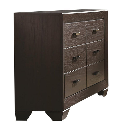 Wooden Transitional Six Drawer Dresser, Dark Cocoa Brown