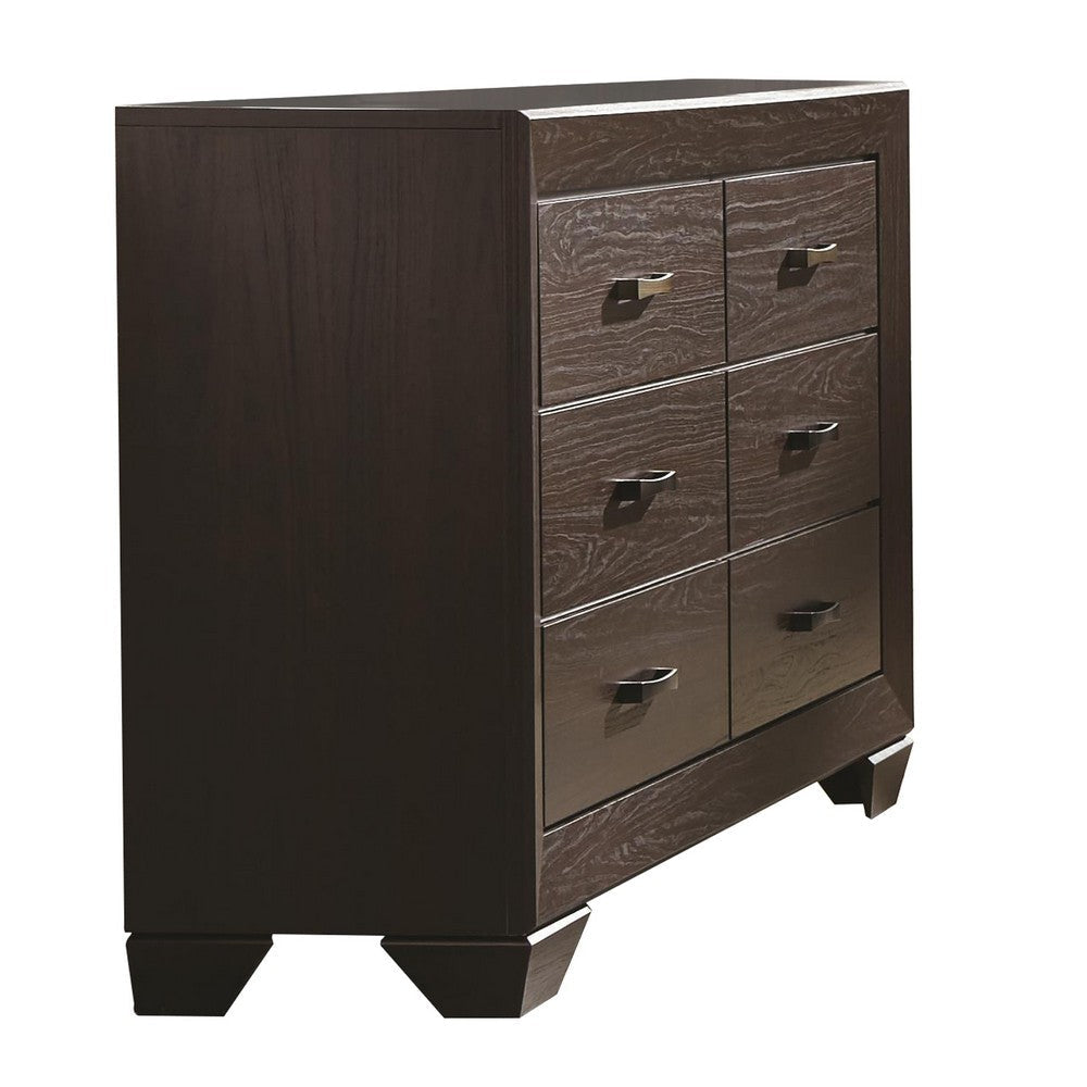 Wooden Transitional Six Drawer Dresser, Dark Cocoa Brown
