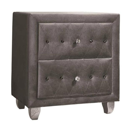 Fabric Upholstered Nightstand with Button-Tufting, Gray