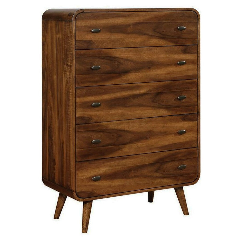 Wooden Chest with 5 Drawers, Dark Walnut Brown
