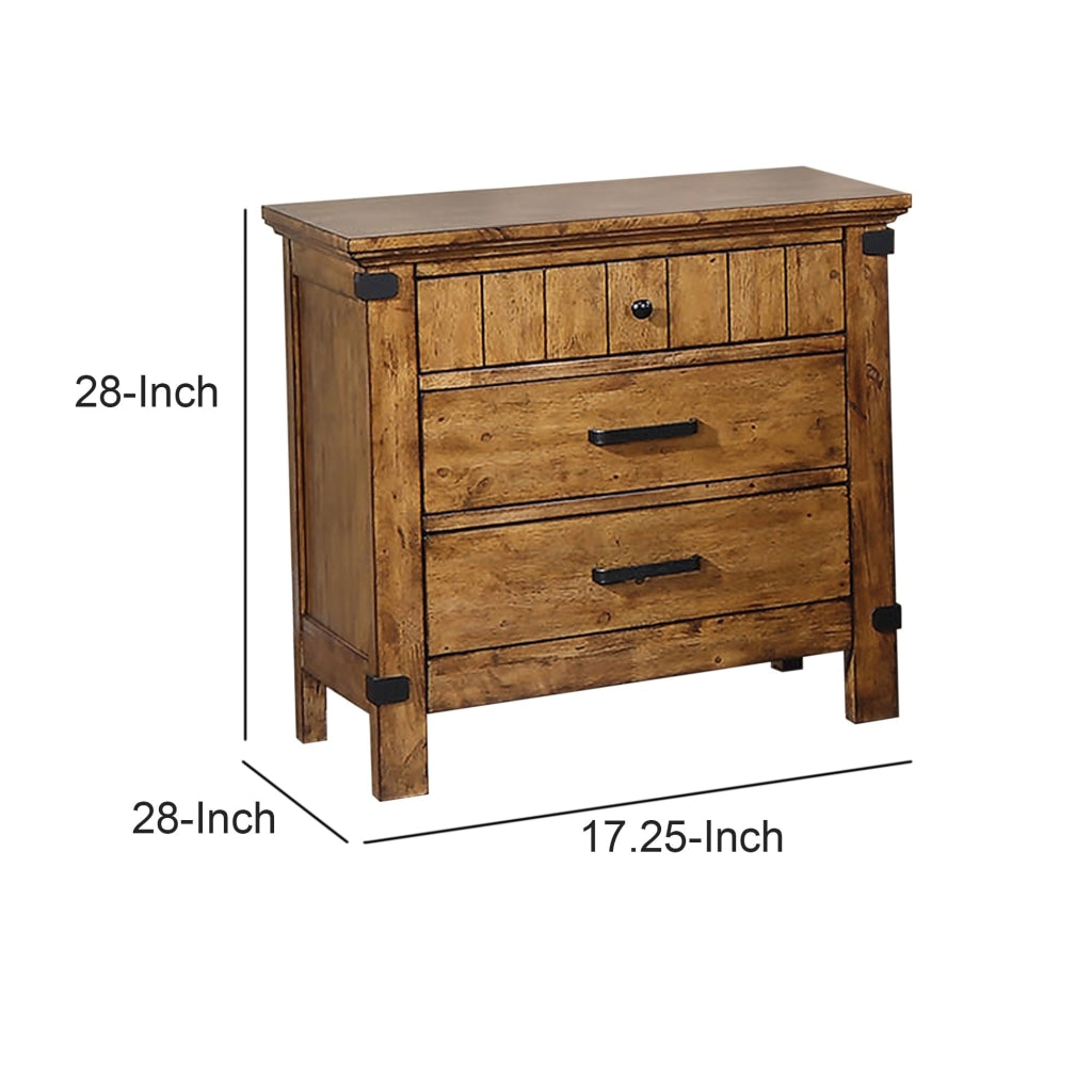 Wooden Nightstand with 3 Drawers Warm Honey Brown CCA-205262