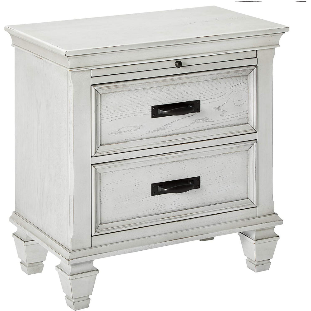 Wooden Nightstand with 2 Drawers & 1 Pull-Out Tray, White