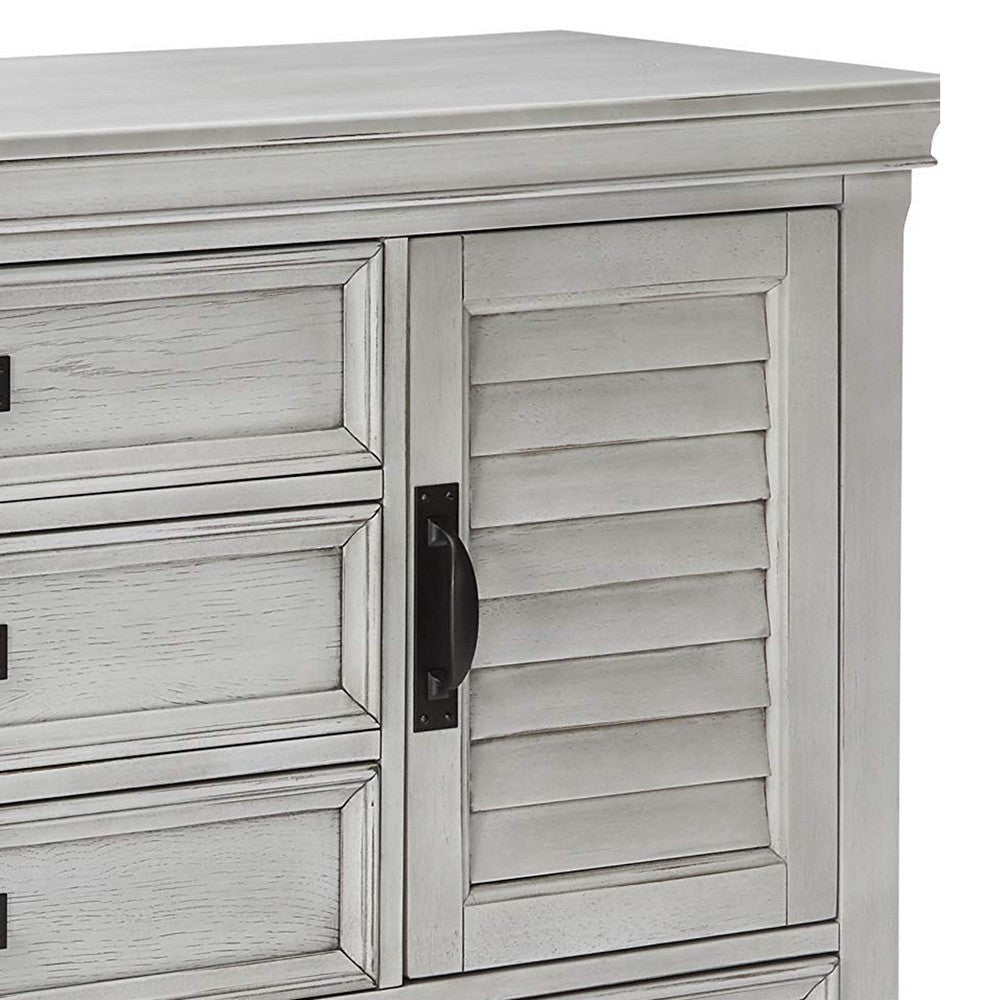 Wooden Dresser with 2 Louvered Doors & 5 Drawers White CCA-205333