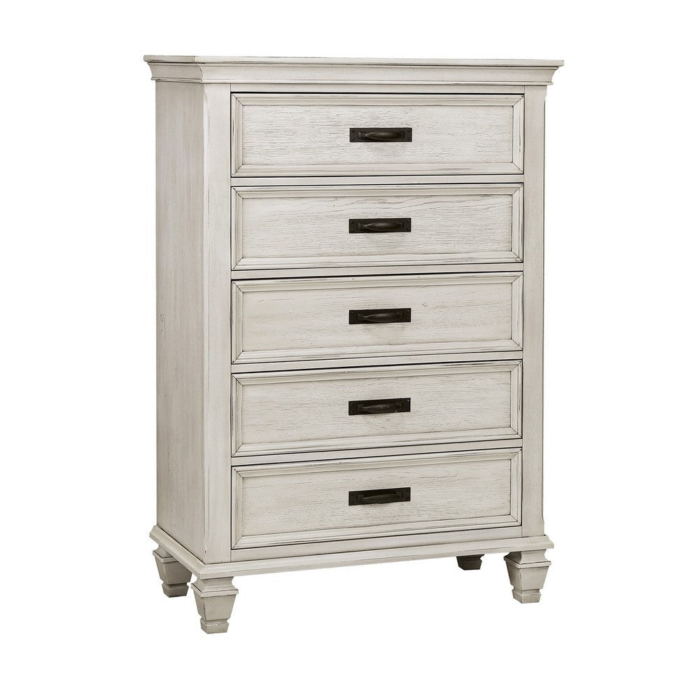 Wooden 5 Drawer Chest, White